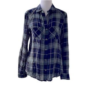 3/$10 Rock & Republic Metallic Trim Plaid Button Down Top | Size XS